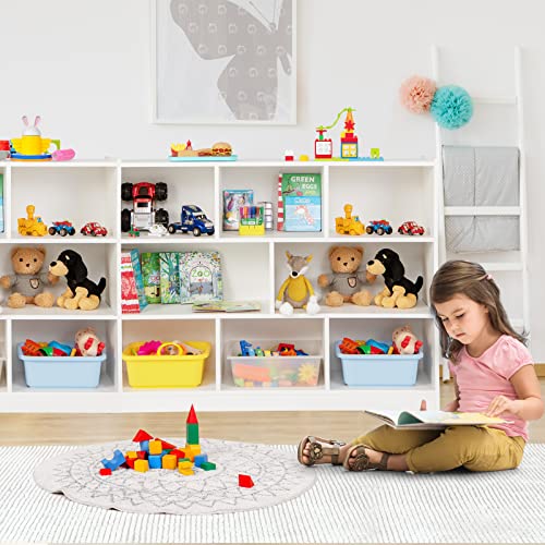 HONEY JOY Kids Toy Storage Organizer, 8-Section Storage Daycare Shelf for Preschool, Children 3-Tier Open Wooden Display Book Shelf Organizer for Classroom, Playroom & Nursery, Kindergarten(White)