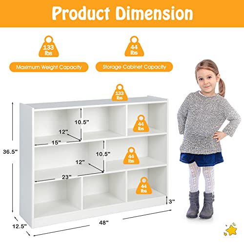 HONEY JOY Kids Toy Storage Organizer, 8-Section Storage Daycare Shelf for Preschool, Children 3-Tier Open Wooden Display Book Shelf Organizer for Classroom, Playroom & Nursery, Kindergarten(White)
