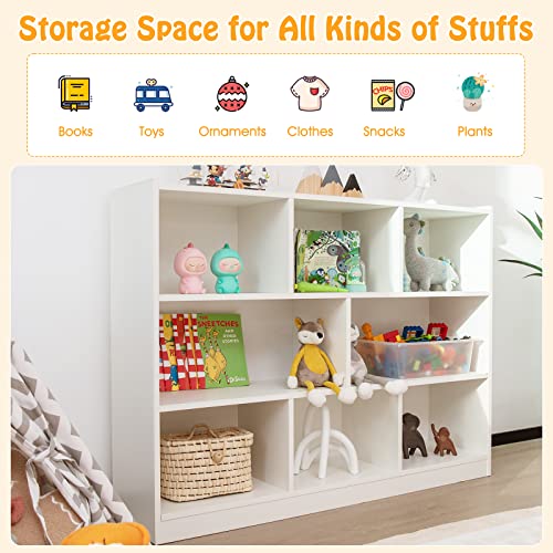 HONEY JOY Kids Toy Storage Organizer, 8-Section Storage Daycare Shelf for Preschool, Children 3-Tier Open Wooden Display Book Shelf Organizer for Classroom, Playroom & Nursery, Kindergarten(White)