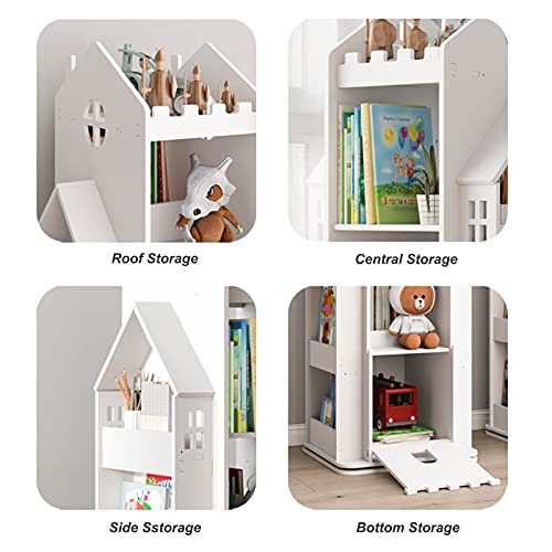 oxskk Revolving Bookcase,360° Children Bookshelf,Multi-Functional Floor Standing Book Storage Rack Organizer for Kids Room Bedroom-White 45x45x108cm(18x18x43inch) 68ps5-001