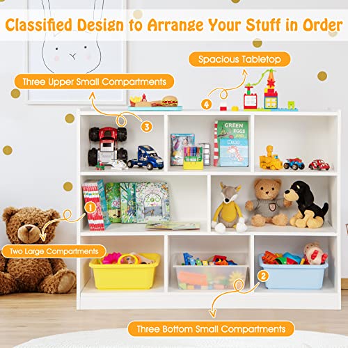 HONEY JOY Kids Toy Storage Organizer, 8-Section Storage Daycare Shelf for Preschool, Children 3-Tier Open Wooden Display Book Shelf Organizer for Classroom, Playroom & Nursery, Kindergarten(White)