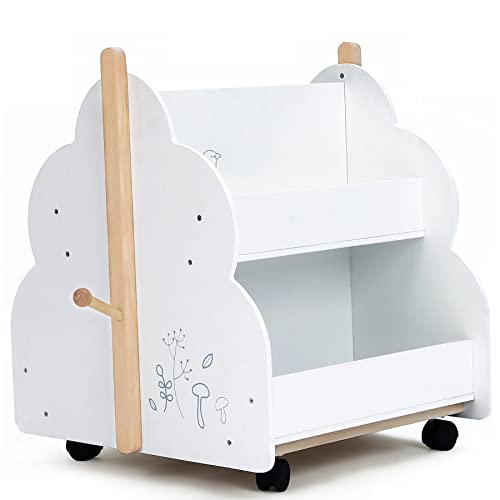 labebe Baby Wooden Bookshelf, Kids Bookshelf with Wheels for 36M+, Book Rack Wood/Kid Bookcase/Children Bookshelf/Toddler Book case/Children Books Display Self/Infant Book Toy Storage White