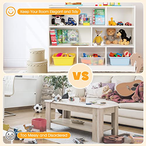 HONEY JOY Kids Toy Storage Organizer, 8-Section Storage Daycare Shelf for Preschool, Children 3-Tier Open Wooden Display Book Shelf Organizer for Classroom, Playroom & Nursery, Kindergarten(White)