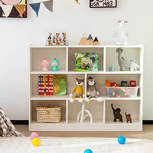 HONEY JOY Kids Toy Storage Organizer, 8-Section Storage Daycare Shelf for Preschool, Children 3-Tier Open Wooden Display Book Shelf Organizer for Classroom, Playroom & Nursery, Kindergarten(White)