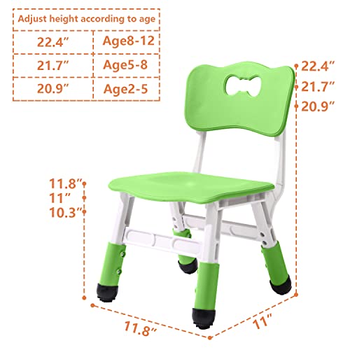 Adjustable Kid Chairs Indoor 3 Level Adjustable Suitable for Children Age 2-6. Maximum Load-Bearing 220LBS Suitable for Family Classroom and Nursery Child Seat Set (2-Pack-Green)