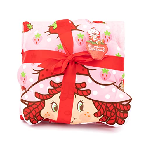 Strawberry Shortcake Pink Strawberries Galore Nogginz Set - 40 x 50 Inch Blanket & Pillow, Kids Super Soft 2 Piece Set