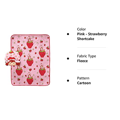 Strawberry Shortcake Pink Strawberries Galore Nogginz Set - 40 x 50 Inch Blanket & Pillow, Kids Super Soft 2 Piece Set