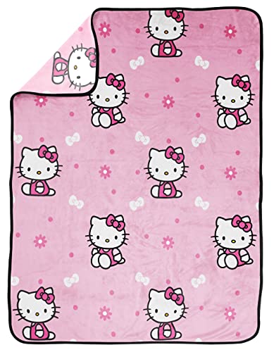 Hello Kitty Hello Girly Mini Pillow Buddy and 46 Inch x 60 Inch Throw Set - Kids Super Soft 2 Piece Blanket Set (Official Hello Kitty Product)