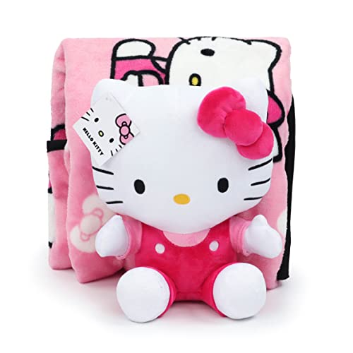 Hello Kitty Hello Girly Mini Pillow Buddy and 46 Inch x 60 Inch Throw Set - Kids Super Soft 2 Piece Blanket Set (Official Hello Kitty Product)