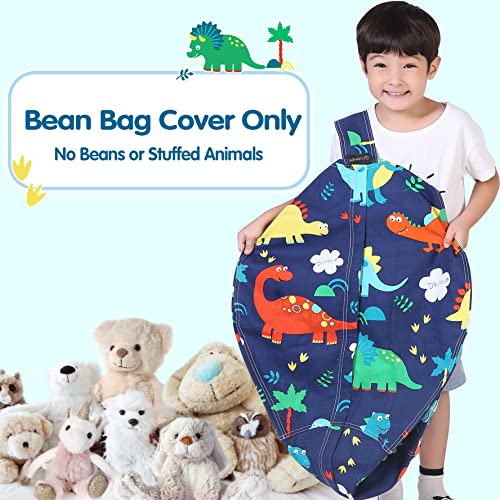 Lukeight Stuffed Animal Storage Bean Bag Chair for Kids, Stuffed Animal Bean Bag Storage, Dinosaur Bean Bag for Stuffed Animals Storage, Dinosaur Bean Bag Chair Cover, (No Beans) Large