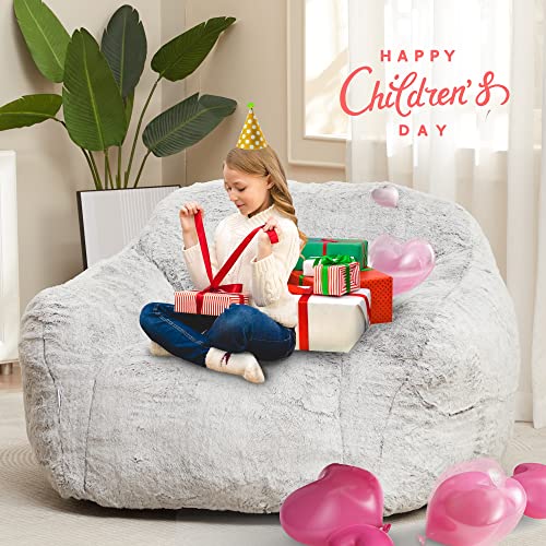 Homguava Giant Bean Bag Chair Sofa High-Density Foam Filled Sofa Chair Large Lazy BeanBag Sofa with Armrests for Living Room, Bedroom (Light Grey)