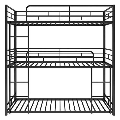 Tensun Triple Bunk Bed for Kids with Built-in Ladder,Twin Size Metal Bunkbeds with Safety Guardrails,No Box Spring Needed,Noise Free for Dorm,Bedroom,Guest Room,Black