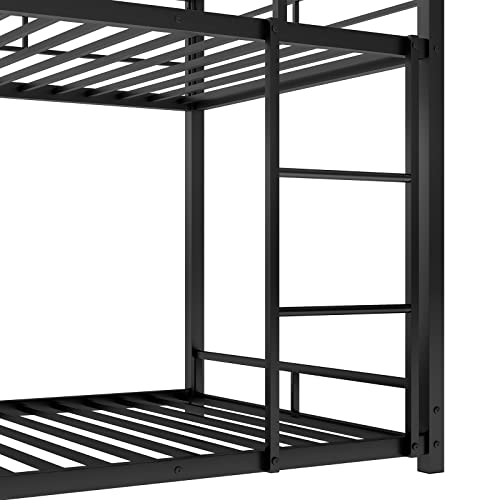 Tensun Triple Bunk Bed for Kids with Built-in Ladder,Twin Size Metal Bunkbeds with Safety Guardrails,No Box Spring Needed,Noise Free for Dorm,Bedroom,Guest Room,Black