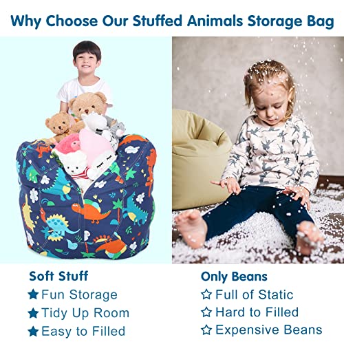 Lukeight Stuffed Animal Storage Bean Bag Chair for Kids, Stuffed Animal Bean Bag Storage, Dinosaur Bean Bag for Stuffed Animals Storage, Dinosaur Bean Bag Chair Cover, (No Beans) Large