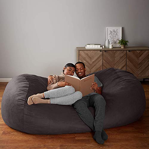 Amazon Basics Memory Foam Filled Bean Bag with Microfiber Cover, Lounger-7', Grey, Solid