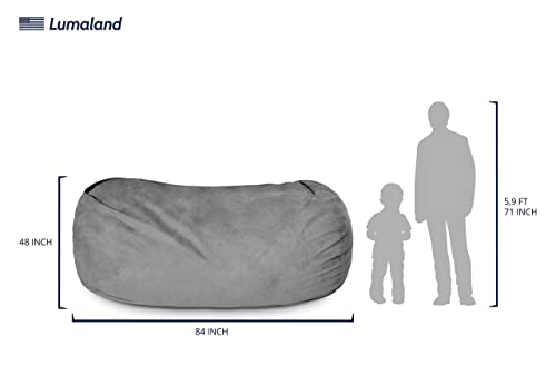 Lumaland Luxurious Giant 7ft Bean Bag Chair with Microsuede Cover - Ultra Soft, Foam Filling, Washable Jumbo Bean Bag Sofa for Kids, Teenagers, Adults - Sack Chair for Dorm, Family Room - Dark Grey