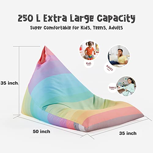 Nobildonna Stuffed Animal Storage Bean Bag Chair Cover Only for Kids and Adults, Extra Large Beanbag Without Filling Plush Toys Holder and Organizer- Premium Canvas 250L (Rainbow)