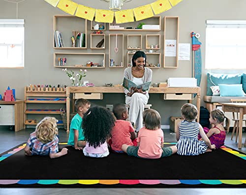 Flagship Carpets Schoolgirl Style Rainbow Scallop Classroom Area Rug for Indoor Classroom Learning or Kid Bedroom Educational Play Mat, 7'6"x12', Multicolor
