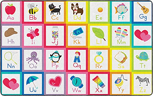 Flagship Carpets Schoolgirl Style Rainbow Alphabet Criss Cross Applesauce Classroom Area Rug for Indoor Classroom Learning or Kid Bedroom Educational Play Mat, 7'6"x12', Multicolor