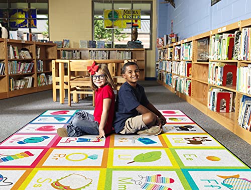 Flagship Carpets Schoolgirl Style Rainbow Alphabet Criss Cross Applesauce Classroom Area Rug for Indoor Classroom Learning or Kid Bedroom Educational Play Mat, 7'6"x12', Multicolor
