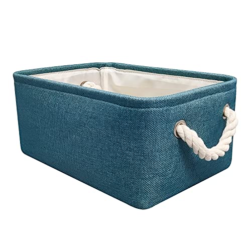 Protecu Storage Bins - Storage Baskets for Organizing with Cotton Rope Handles | Fabric Baskets for Gifts Empty for Home Office Toys Kids Room Clothes Closet Shelves(Blue, 12.2x8.3x4.7inch)