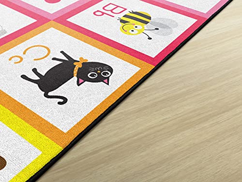 Flagship Carpets Schoolgirl Style Rainbow Alphabet Criss Cross Applesauce Classroom Area Rug for Indoor Classroom Learning or Kid Bedroom Educational Play Mat, 7'6"x12', Multicolor