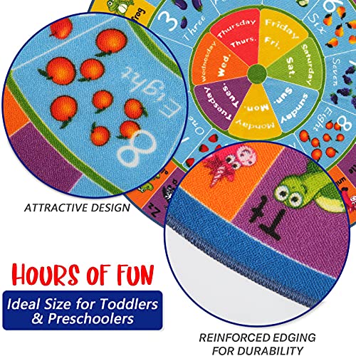 HEBE 4ft Round Kids ABC Rug Alphabet Nursery Rug for Bedroom Playroom Non Slip Educational Playmat Round Circle Carpet for Classroom Infant Toddlers