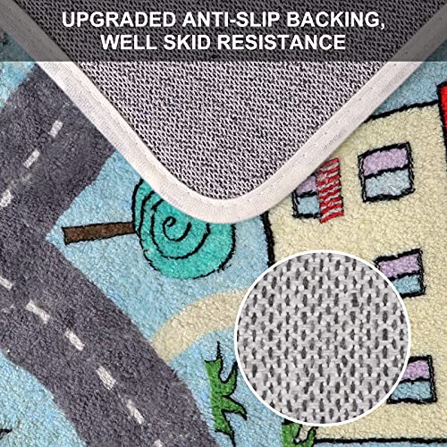 Playroom Rug Play Carpet 4’ x 6’, Blue Large Educational Children’s Play Mat, Learning & Have Fun Safely Non-Slip Washable Road Traffic Floor Area Carpet, Great for Kids Room Bedroom