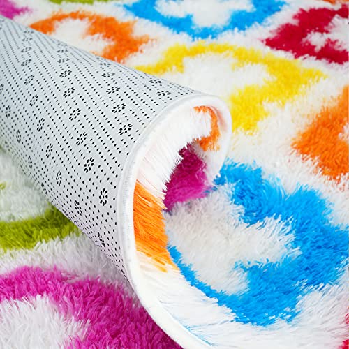 Tepook Colorful Fluffy Rainbow Kids Rug, 3x5 ft