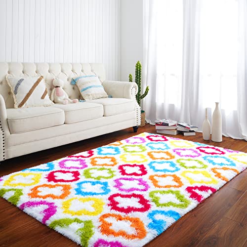 Tepook Colorful Fluffy Rainbow Kids Rug, 3x5 ft
