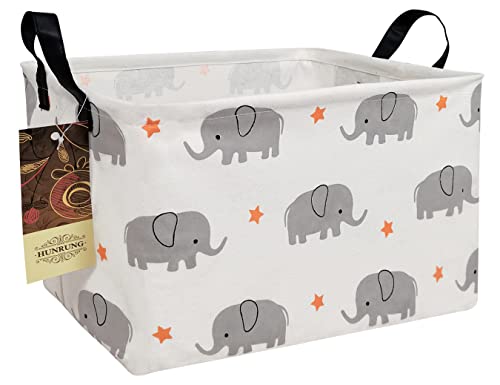 HUNRUNG Rectangle Storage Basket Cute Canvas Organizer Bin for Pet/Children Toys, Books, Clothes Perfect for Rooms/Playroom/Shelves Bedroom,Bathroom (Rec-Grey Elephant)
