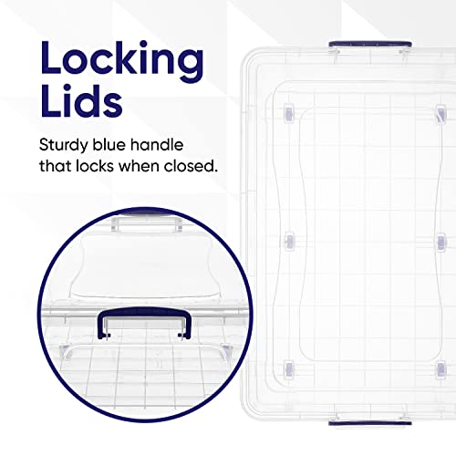 Superio Under Bed Storage Containers with Wheels (6 Pack), Flat Clear Storage Bin Stackable Large Storage Latch Box with Lids Store Cloths, Bedding, Linen, For Under The Bed, Garage, Home