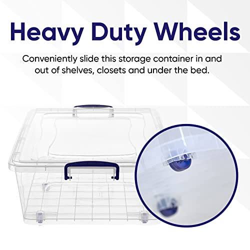 Superio Under Bed Storage Containers with Wheels (6 Pack), Flat Clear Storage Bin Stackable Large Storage Latch Box with Lids Store Cloths, Bedding, Linen, For Under The Bed, Garage, Home