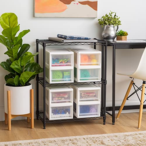 IRIS USA 6 Quart Stackable Storage Drawer, Plastic Drawer Organizer with Clear Doors for Pantry, Closet, Desk, Kitchen, Under-Sink, Home and Office De-Clutter, Shoes and Crafts - White, 8 Pack