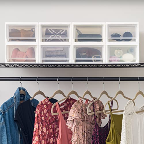 IRIS USA 6 Quart Stackable Storage Drawer, Plastic Drawer Organizer with Clear Doors for Pantry, Closet, Desk, Kitchen, Under-Sink, Home and Office De-Clutter, Shoes and Crafts - White, 8 Pack