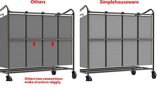 SimpleHouseware 4-Bag Heavy Duty Laundry Sorter Rolling Cart, Dark Grey