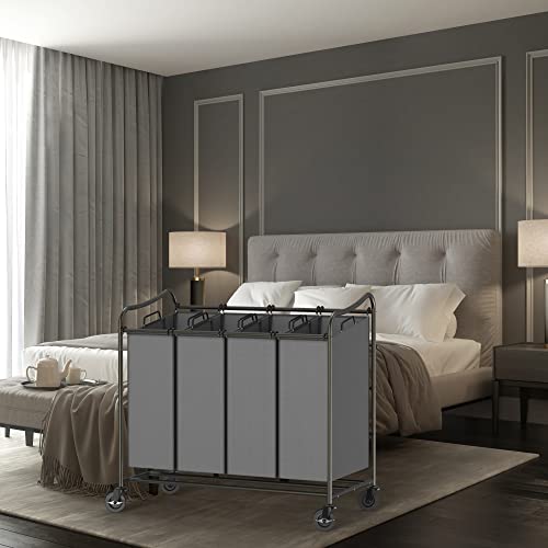 SimpleHouseware 4-Bag Heavy Duty Laundry Sorter Rolling Cart, Dark Grey