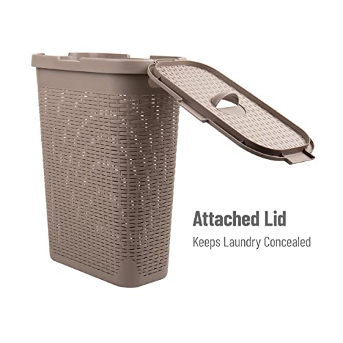 Mind Reader Basket Collection, Slim Laundry Hamper, 40 Liter (15kg/33lbs) Capacity, Cut Out Handles, Attached Hinged Lid, Ventilated, Tan