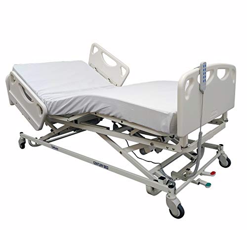 Tuffcare Century Deluxe Low Bed, 5 Function Full Electric Long Term Care Bed with High Density Foam Mattress & Half Rail Package (36" W x 80" L) 600lbs Weight Limit