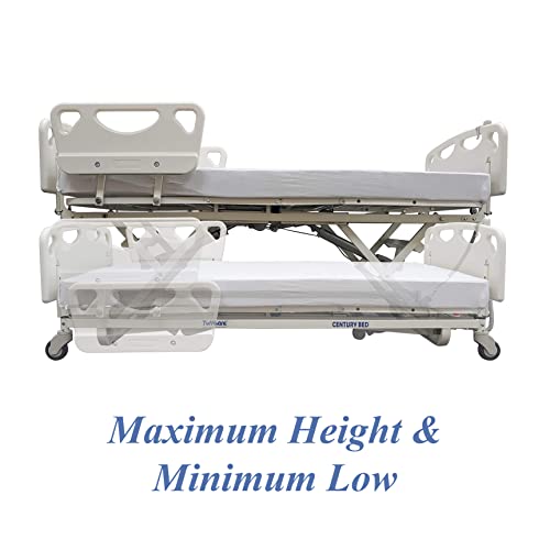 Tuffcare Century Deluxe Low Bed, 5 Function Full Electric Long Term Care Bed with High Density Foam Mattress & Half Rail Package (36" W x 80" L) 600lbs Weight Limit
