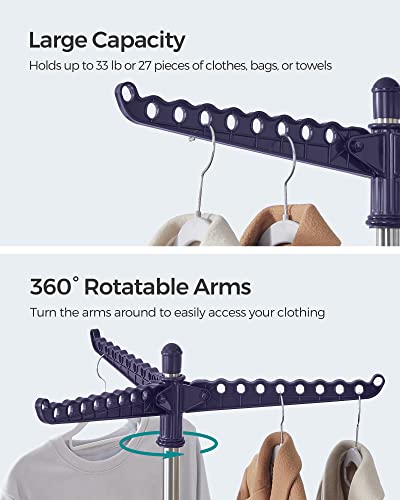 SONGMICS Clothes Drying Rack, 59.6 Inches High Folding Laundry Drying Rack with 3 Rotatable Arms for Hangers, 4 Legs, Stainless Steel, for 27 Pieces of Clothes, Blue and Silver ULLR510Q01