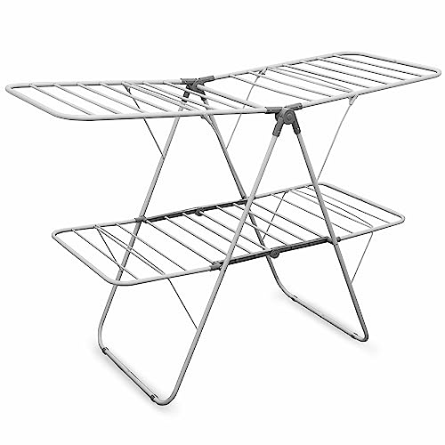 Brookstone - Improved Version - [2 Tier Double Spaced] Foldable Clothes Drying Rack, Collapsible Laundry Hanger [Ready Out of The Box] 53” Height x 21" Inner Width”