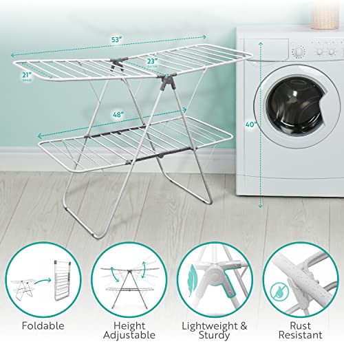 Brookstone - Improved Version - [2 Tier Double Spaced] Foldable Clothes Drying Rack, Collapsible Laundry Hanger [Ready Out of The Box] 53” Height x 21" Inner Width”