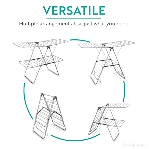 Brookstone - Improved Version - [2 Tier Double Spaced] Foldable Clothes Drying Rack, Collapsible Laundry Hanger [Ready Out of The Box] 53” Height x 21" Inner Width”