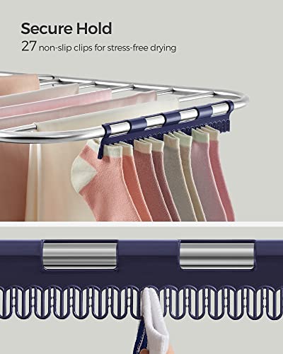 SONGMICS Clothes Drying Rack, with Bonus Sock Clips, Stainless Steel Gullwing Space-Saving Laundry Rack, Foldable for Easy Storage, Silver