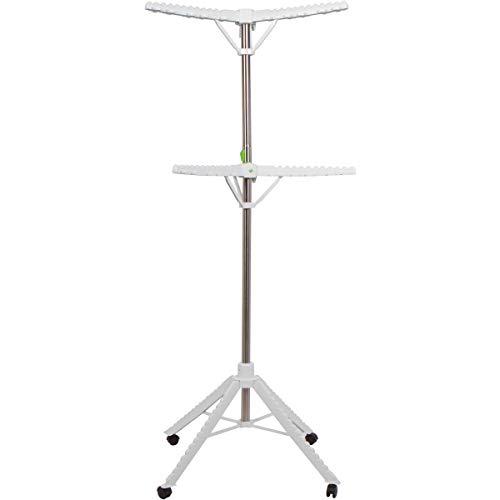 Home Solution Foldable Garment & Clothes Drying Rack, 2-Tier Adjustable Height, 60 Garments, Stainless Steel, Sturdy 4 Legs, Wheels