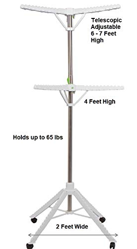 Home Solution Foldable Garment & Clothes Drying Rack, 2-Tier Adjustable Height, 60 Garments, Stainless Steel, Sturdy 4 Legs, Wheels