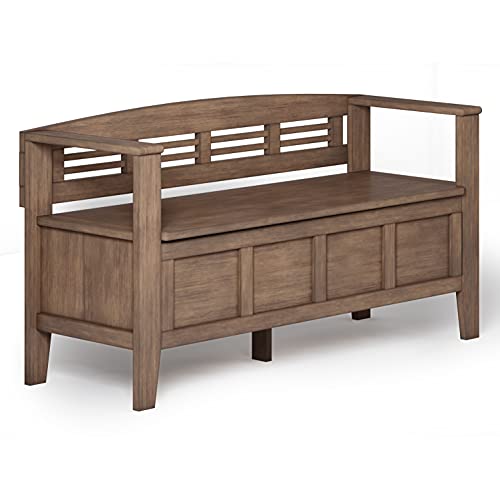 SIMPLIHOME Adams SOLID WOOD 48 inch Wide Entryway Storage Bench with Safety Hinge, Multifunctional Rustic in Rustic Natural Aged Brown