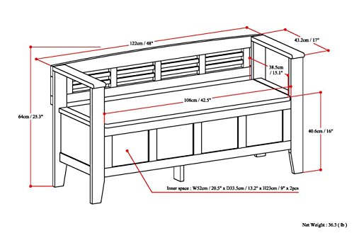 SIMPLIHOME Adams SOLID WOOD 48 inch Wide Entryway Storage Bench with Safety Hinge, Multifunctional Rustic in Rustic Natural Aged Brown