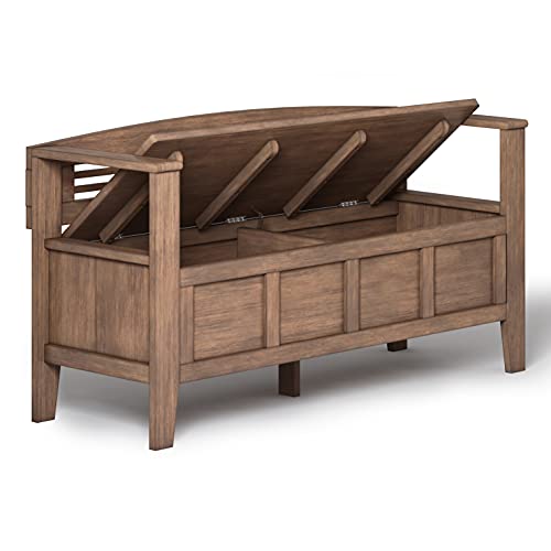 SIMPLIHOME Adams SOLID WOOD 48 inch Wide Entryway Storage Bench with Safety Hinge, Multifunctional Rustic in Rustic Natural Aged Brown